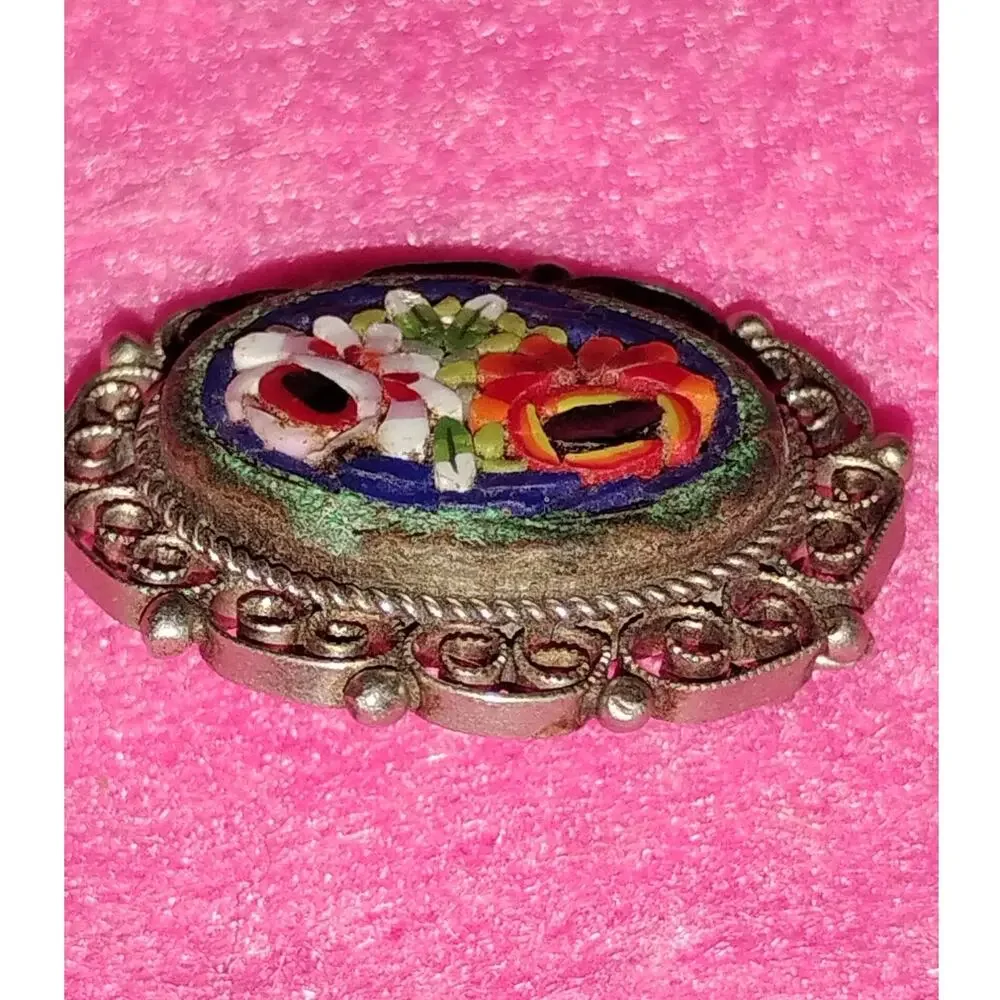 Vintage 1940s–1950s Italian Micro Mosaic Floral Brooch – 1
